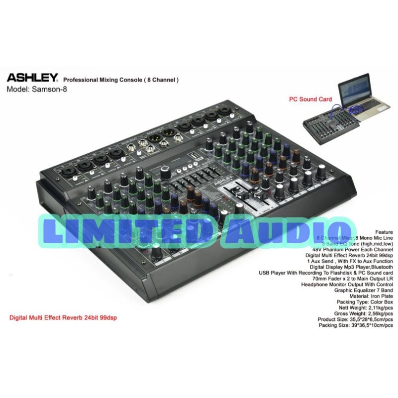 Mixer Ashley Samson 8 Original 8 Channel Bluetooth - Soundcard
