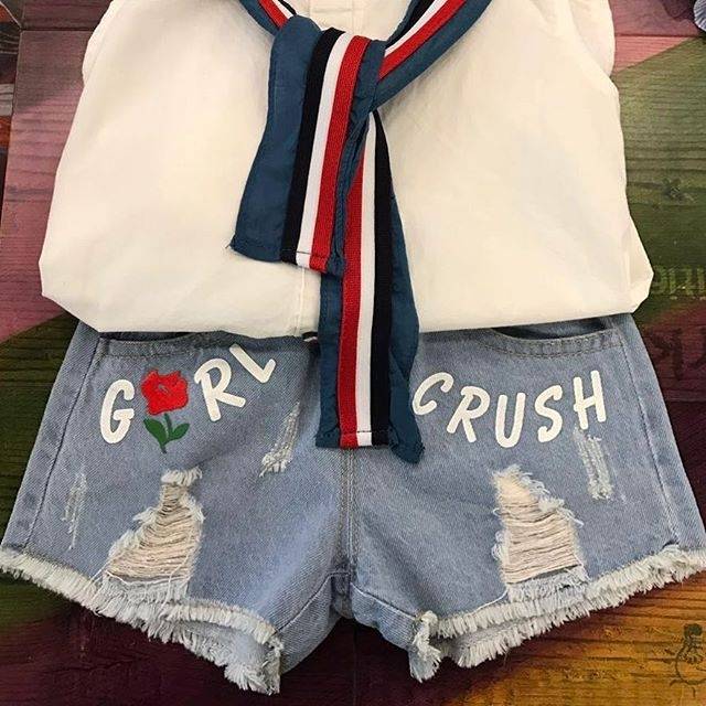 GA2460 GIRL CRUSH PANTS DENIM / celana pendek jeans anak robek import / ripped jeans