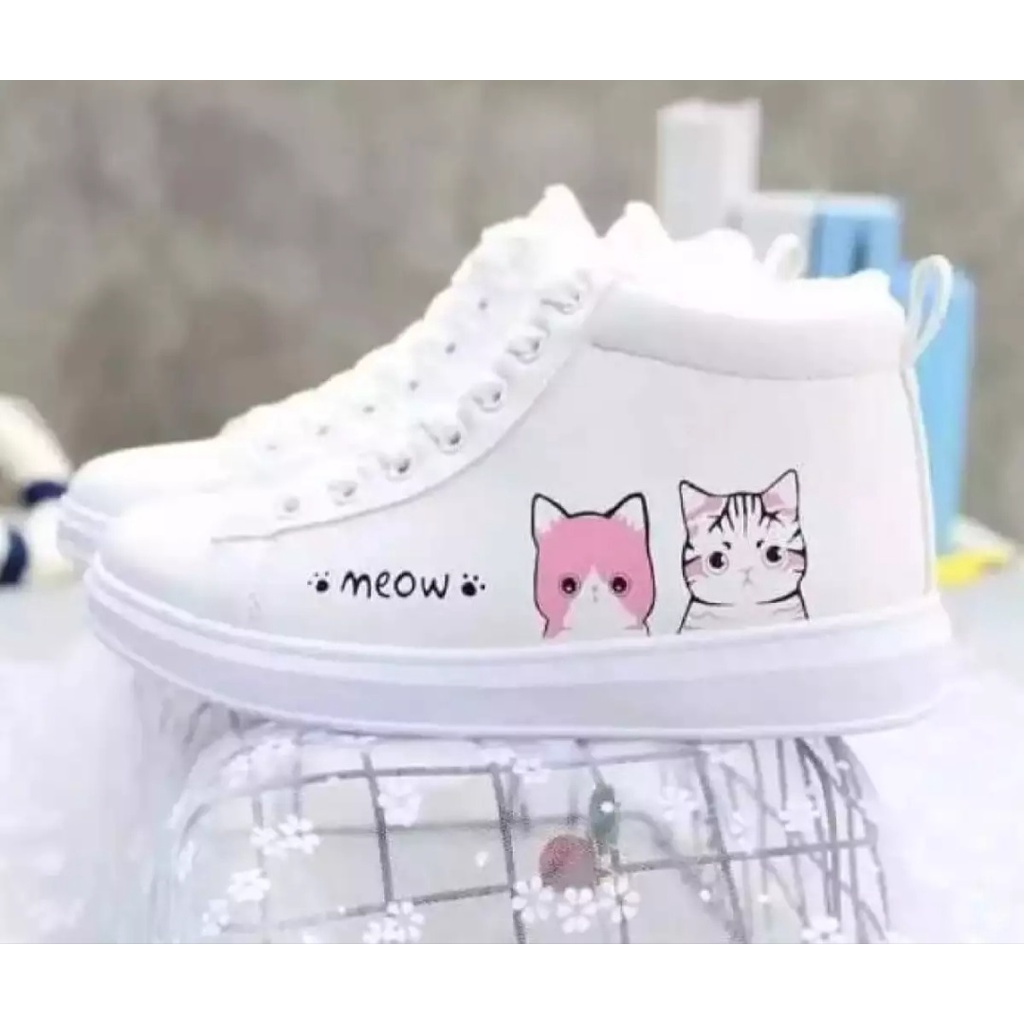 Sepatu Anak Dan Dewasa Boot Meow Putih Pink Murah Lucu