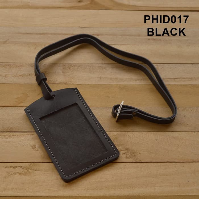 

gantungan ID card kulit asli warna hitam id card holder