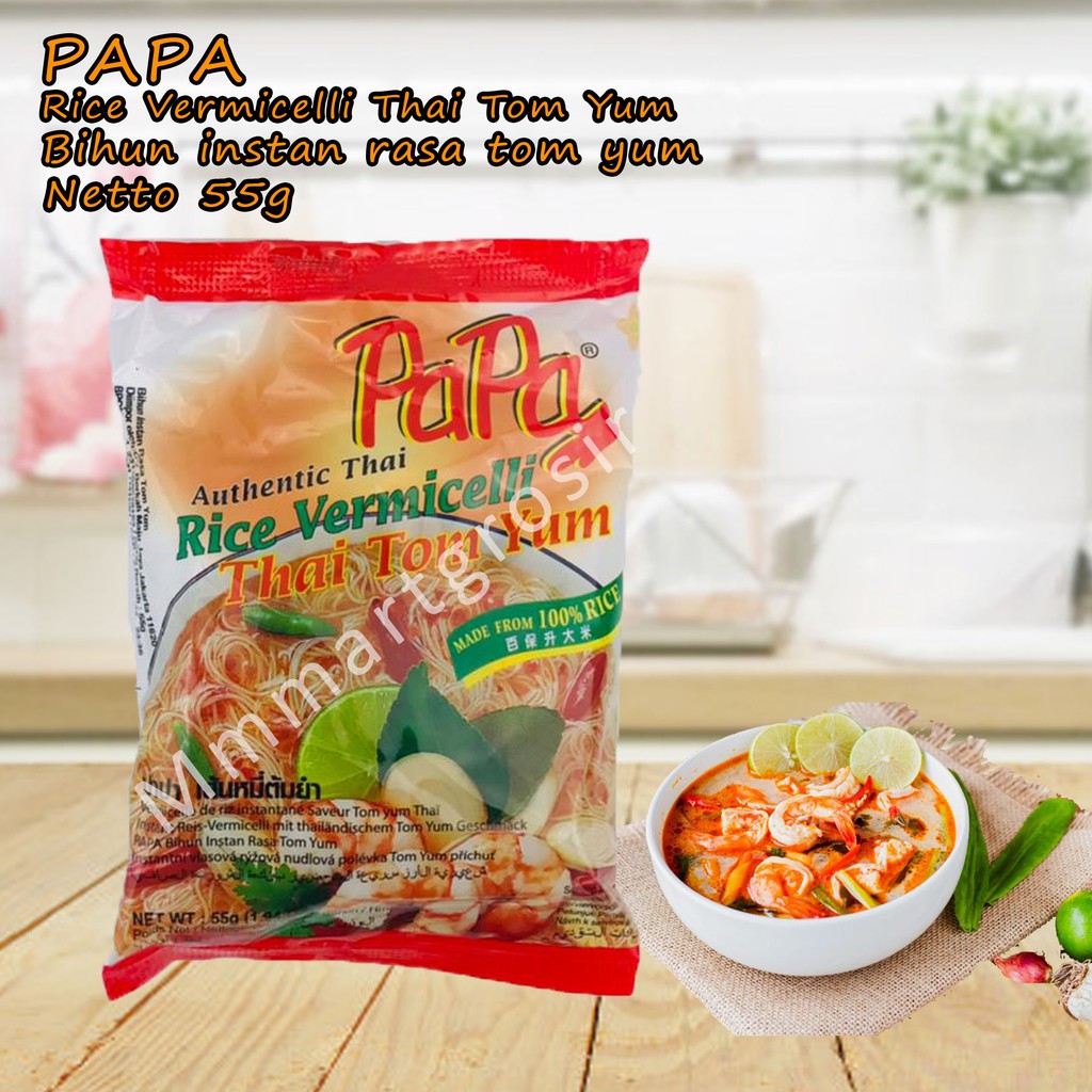 

Papa / Rice Vermicelli Thai Tom Yum / Bihun instan rasa tom yum / 55g