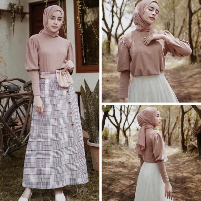BLOUSE ATASAN LENGAN BALON BAHAN KNIT UNIQLO IMPORT PREMIUM TEBAL