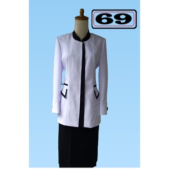 Blezer putih lis hitam(13), Jas wanita seragam kantor PNS stelan putih/hitam