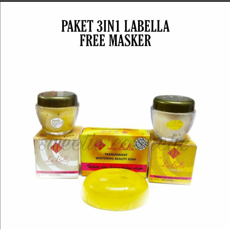 paket 3in1 labella gold ( cream siang malam dan sabun)