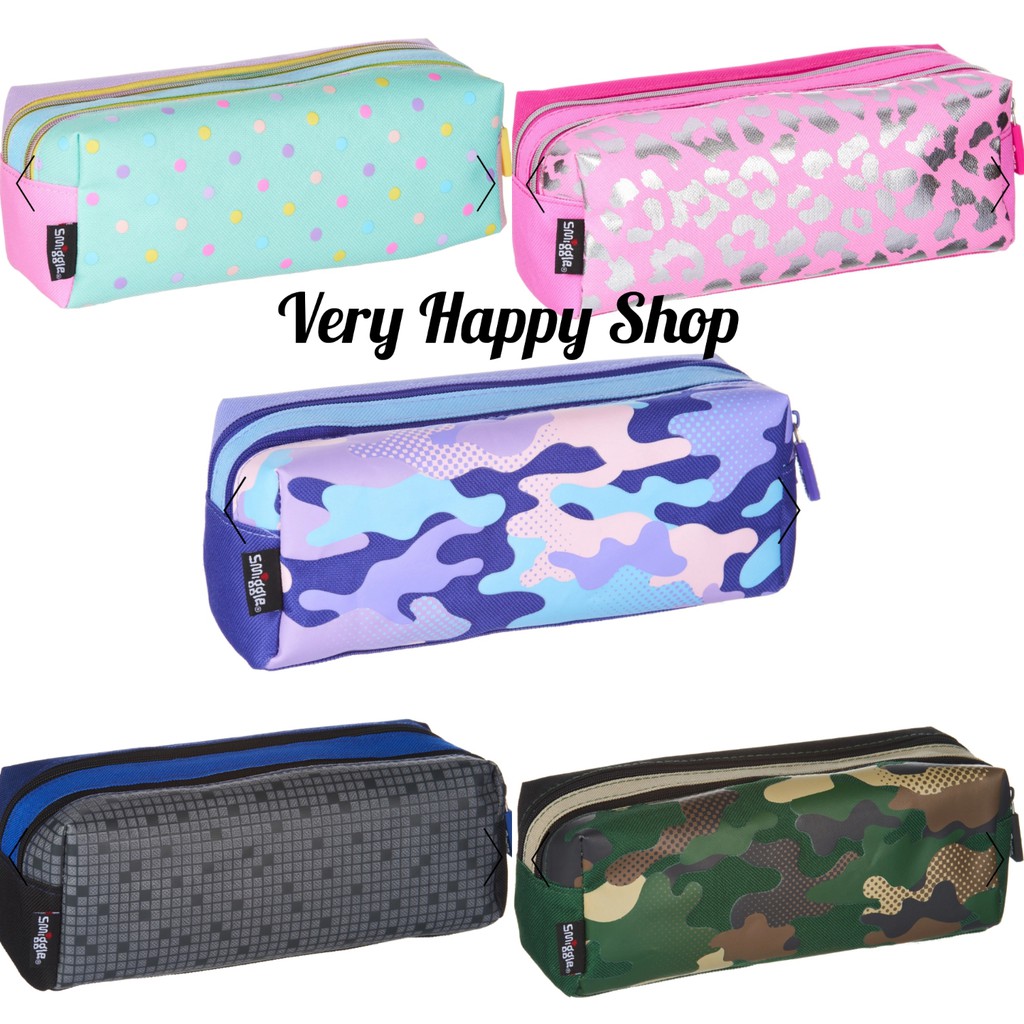 Smiggle Block Twin Zip Pencil Case army camo polka dot tempat pensil ori