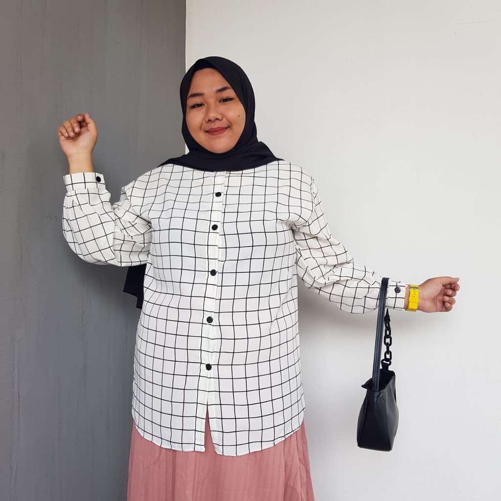 KEMEJA JUMBO XXL | XXXL KOTAK GINGHAM LD 130 120 LENGAN PANJANG WANITA BIG SIZE (COD)