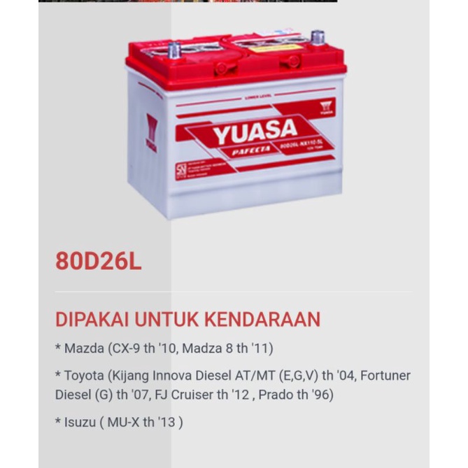 Aki Yuasa Pafecta Nx110-5L / 80D26L basah