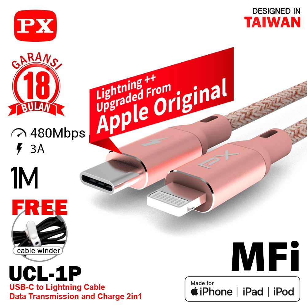 Kabel Charger Fast Charging IPhone MFi Lightning to type C 1 Meter PX UCL-1P