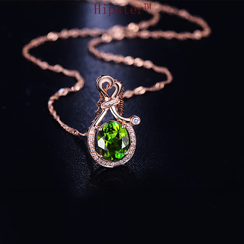 Hot Sale Affordable Luxury Fashion Full Diamond Sky Hot Emerald Pendant Rose Gold Necklace