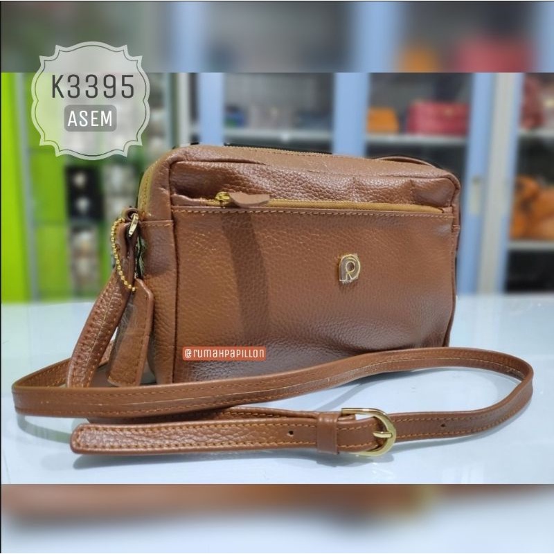 Tas Selempang Wanita Kulit Asli Merk Papillon Original / K3395 Asem
