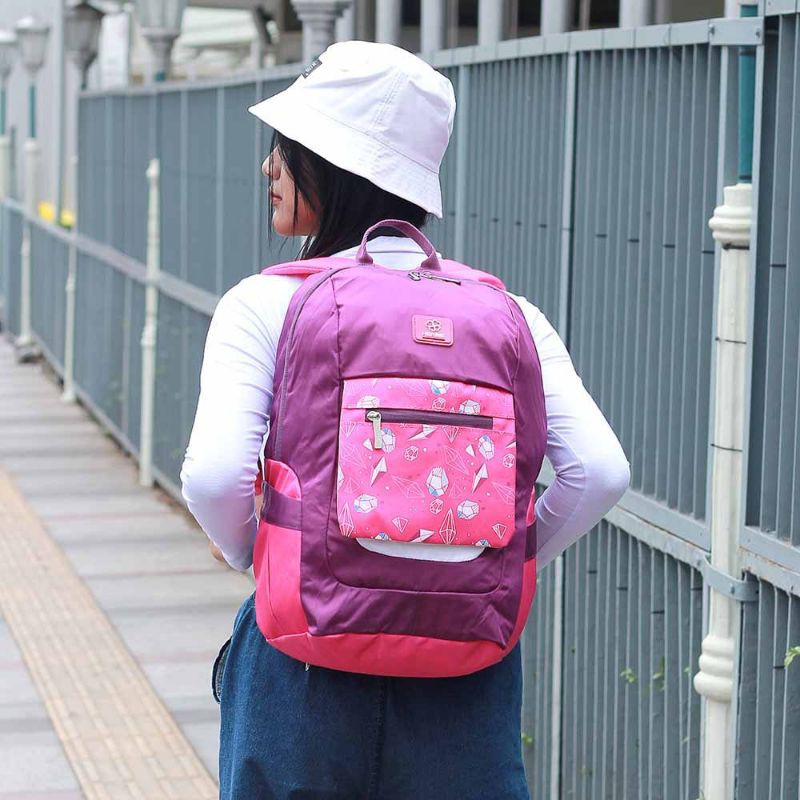 Herbie - Tas Backpack Wanita Terbaru Ungu Kombinasi Pink | Tas Ransel Cantik | Tas Sekolah Kerja Kekinian Cewek Style Milenial High Quality Bahan Cordura