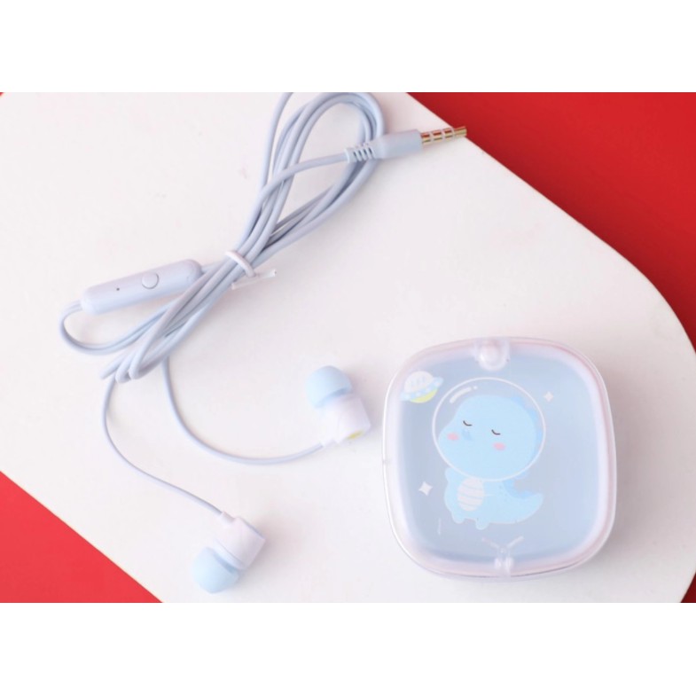 [XY-56] Set Headset Earphone DINOSAURUS GALAXY/ Wadah Earphone Kotak Transparan Kartun Planet DINO