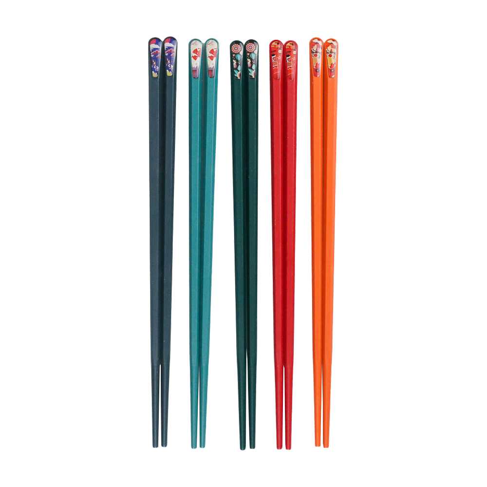 Alat Makan Sumpit Japanese Style Chopstick 5 Pasang Sumpit Kayu Motif Unik Multicolor Peralatan Dapur Berkualitas