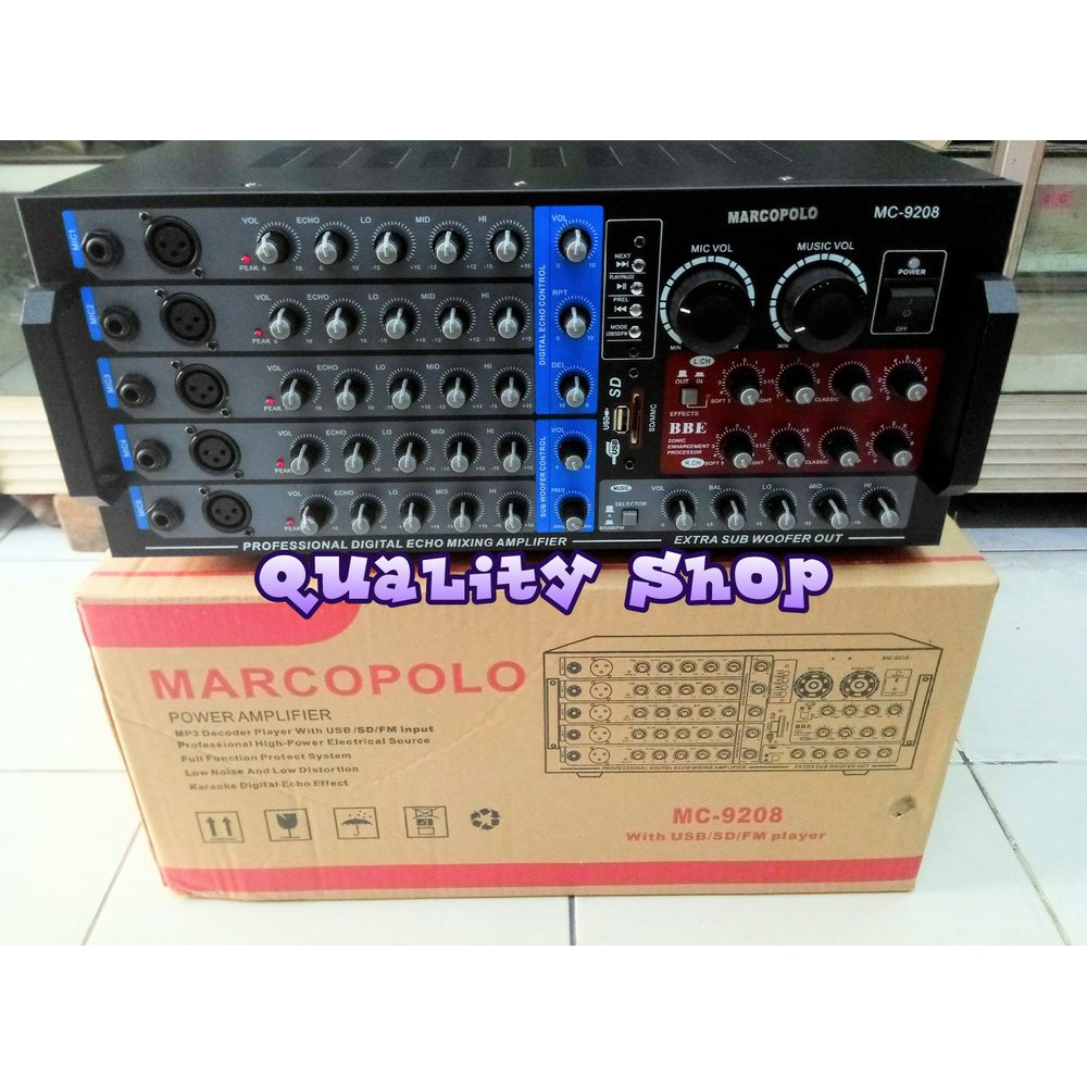 Asli  POWER MIXER 5 CHANNEL MARCOPOLO-9208 HIGH POWER PLUS PROSESOR BBE bisa buat speaker18 inch