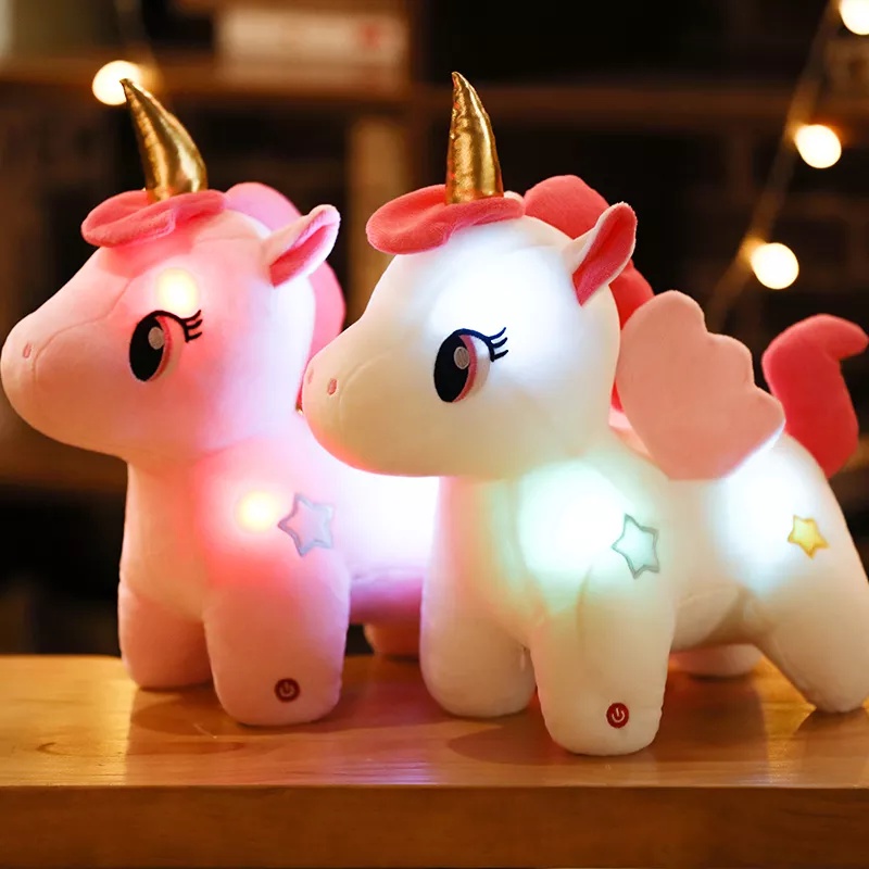 Boneka Kuda Poni Unicorn Rainbow Led Bisa Nyala/Boneka Unicron Bertanduk Pelangi Lucu Imut Murah