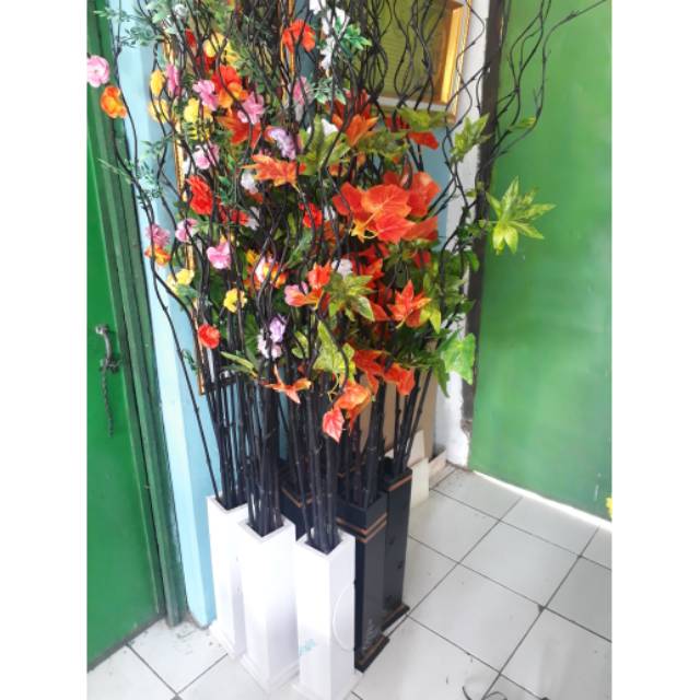 OBRAL BUNGA HIAS BAMBU ULIR SEPAKET 8PCS BUNGA DAN VAS