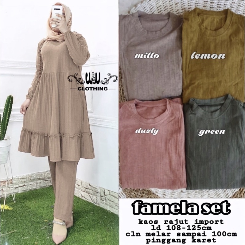 FAMELA SET>>BAJU SET HIJAB TERBARU>>SETELAN TUNIK+CELANA RAJUT IMPORT>>BAJU SET RAJUT IMPORT