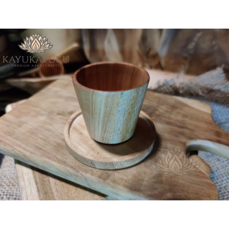 Gelas Kayu Set Premium ( Gelas + Tatakan )