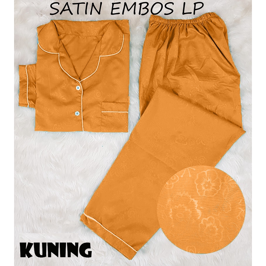 FortKlass LP Piyama Satin Embos Sleepwear Stelan Baju Tidur Lengan Panjang Celana Panjang-KUNING