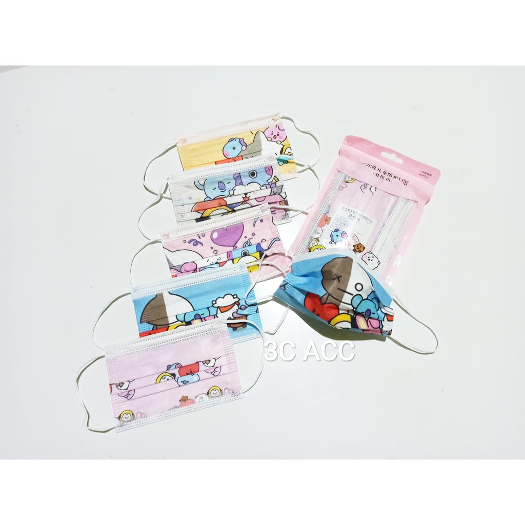 Masker mulut isi 10pcs Tebal Motif Anak BTS BT21 IMPORT High Quality KPOP FASHION DISPOSABLE MASK