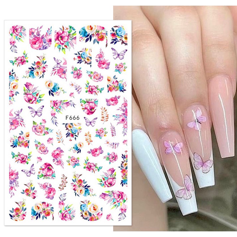 Charms Stiker Kuku 3d Motif Bunga / Daun Warna Hitam / Pink Untuk Dekorasi Nail Art / Manicure