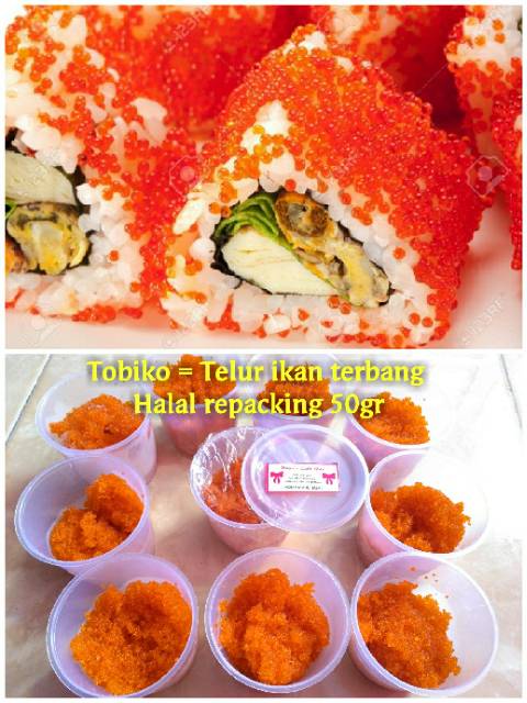 Tobiko roe telur ikan caviar flying fish tobiko orange hitam hijau wasabi halal sashimi sushi