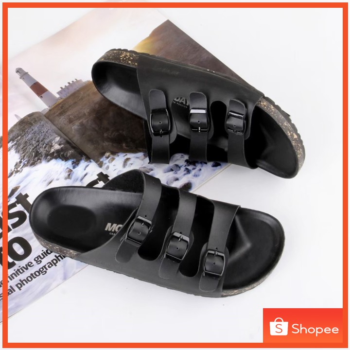 LICHT BLACK - Sandal Kasual Pria Cowok Simple Jalan Outdoor Sendal Santai Casual