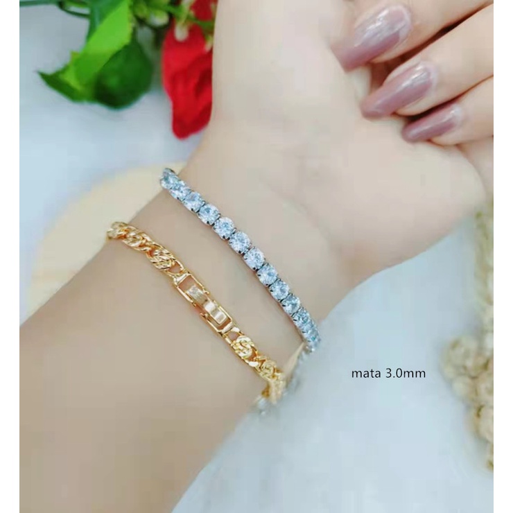 Gelang Rantai Permata Lapis Emas Perhiasan Xuping(mata3mm.4mm.2.5*5mm)