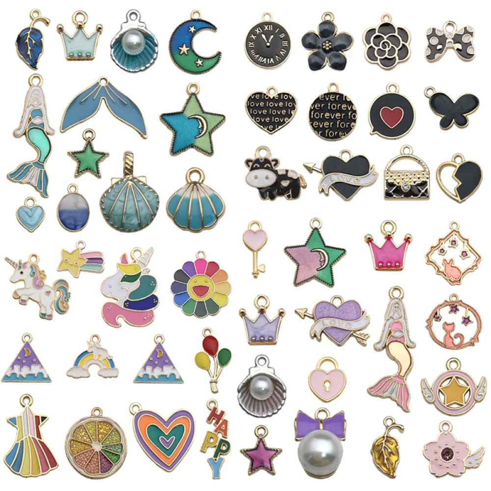 Timekey 50pcs Charms Enamel Aneka Bentuk Untuk DIY Kalunggelanganting K5U2