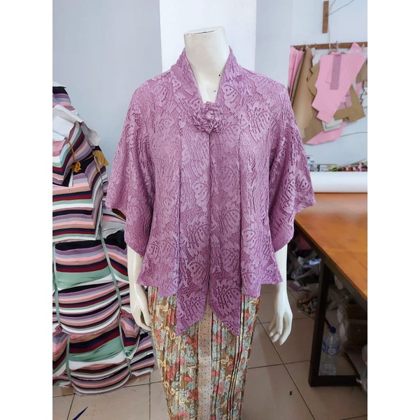 Kebaya floy KIMONO BROKAT standar jumbo glitter full furing busui KeroncongBusana-Soft Purple