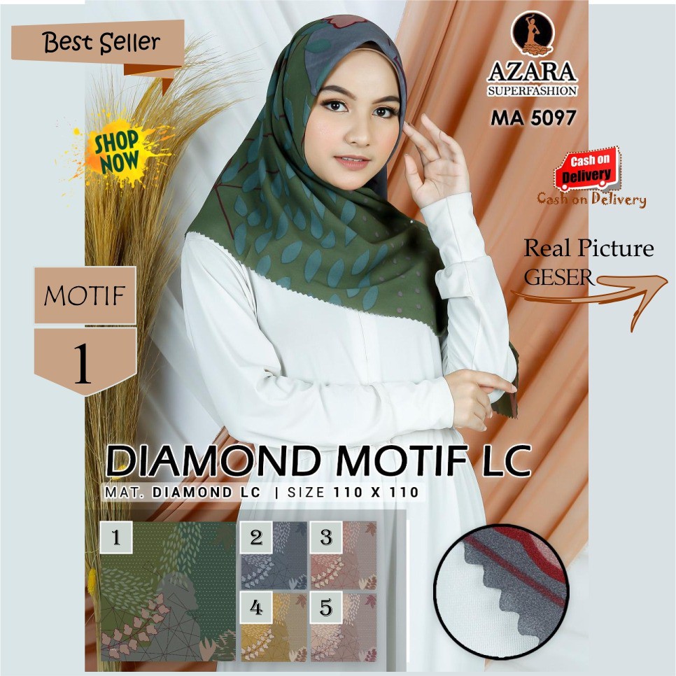 Jilbab Segi Empat Diamond Motif Laser Cut Motif 1 by Azara Scarf