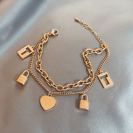Gelang Tangan Titanium Steel Lapis Emas 18K Gaya Hip Hop Untuk Pria