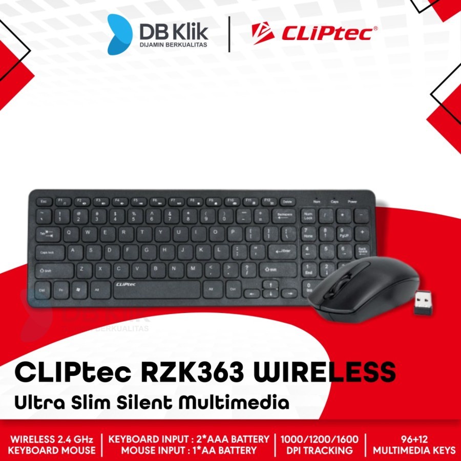 Keyboard Mouse CLIPtec RZK363 Ultra Slim Silent Wireless Multimedia Combo