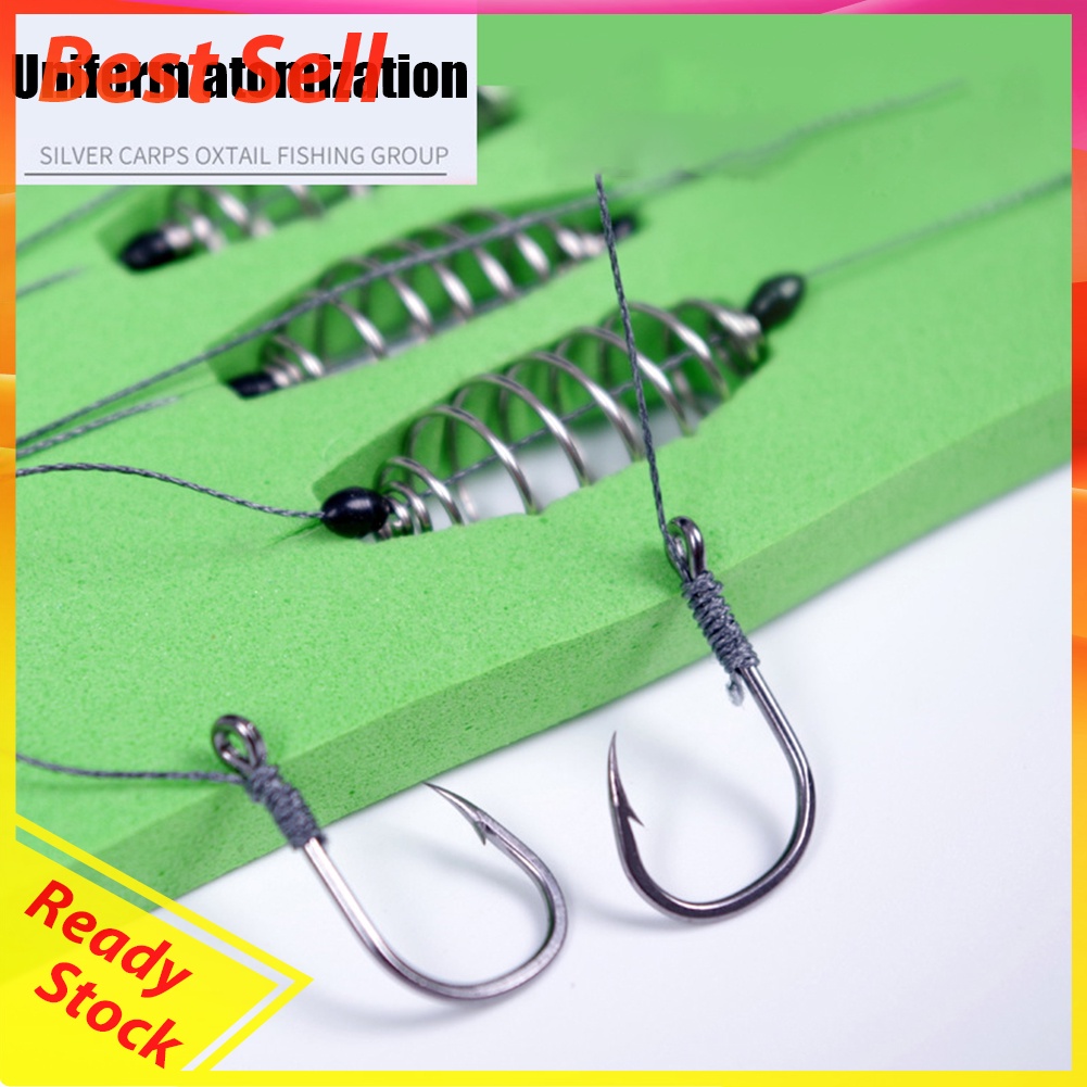 5pcs Double Hook Fishing Line Carbon Steel Barbed Carp Hooks Bait Feeder