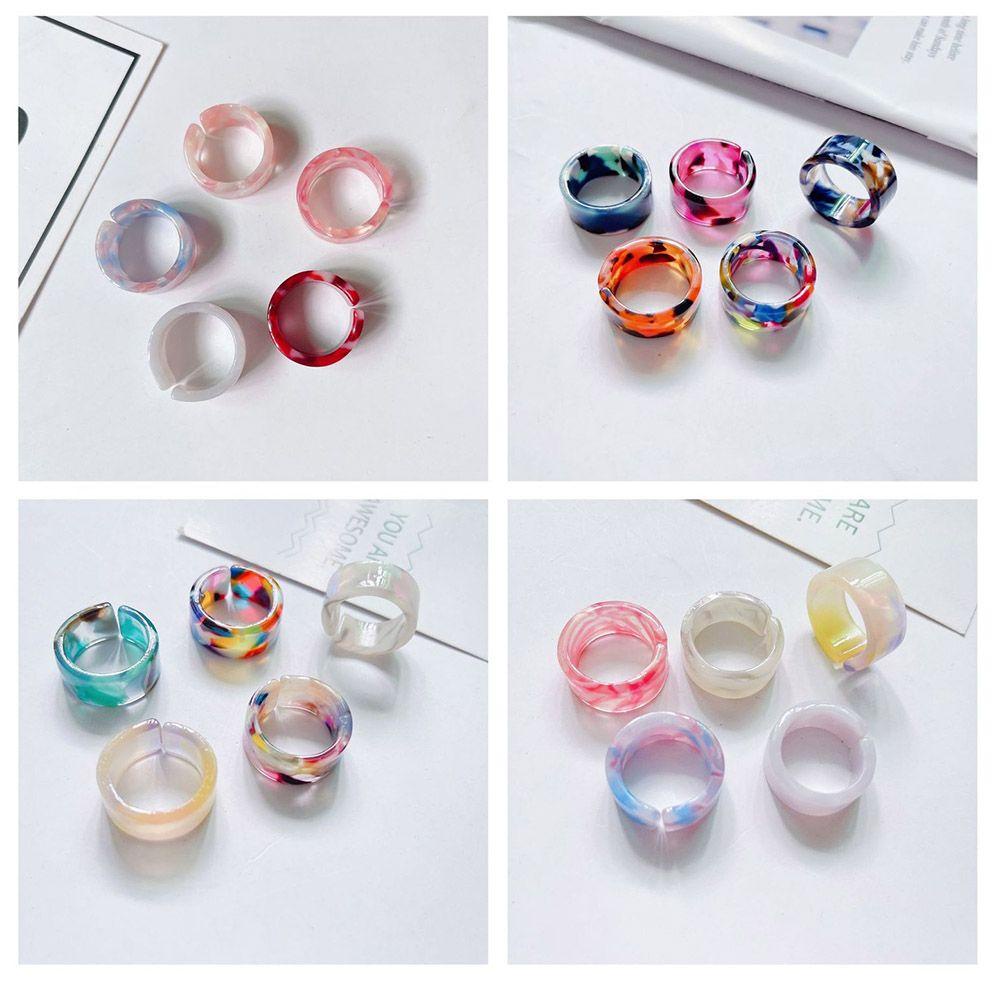 Preva 1/5pcs Cincin Asetat Warna-Warni Vintage Pesta Asetat Gaya Retro Sederhana