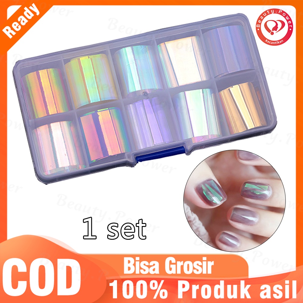 1 Kotak Langit Berbintang Set Stiker Kuku Transfer Foil Aurora Laser Efek Cermin Holografik Warna-Warni Untuk Dekorasi Manicure