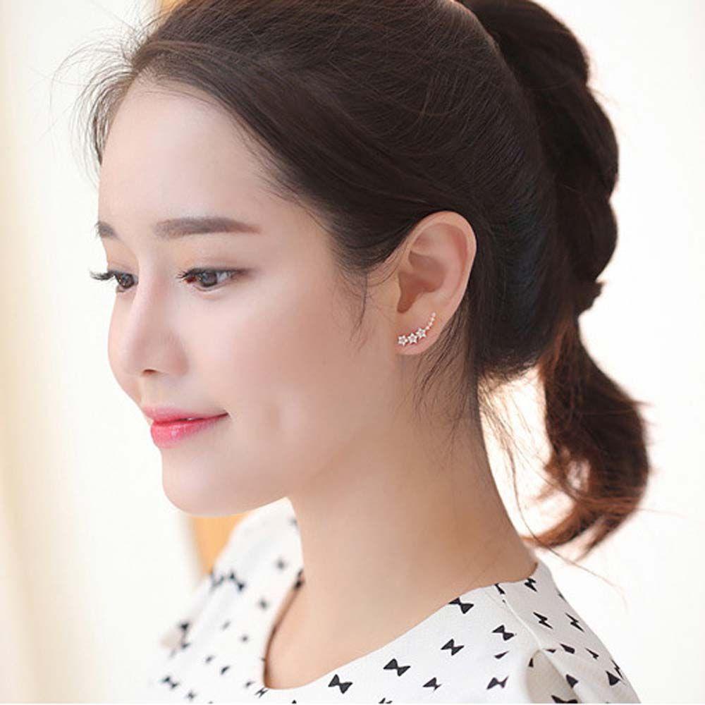 Anting Stud Desain Bunga Geometris Aksen Berlian Imitasi Gaya Minimalis Untuk Fashion