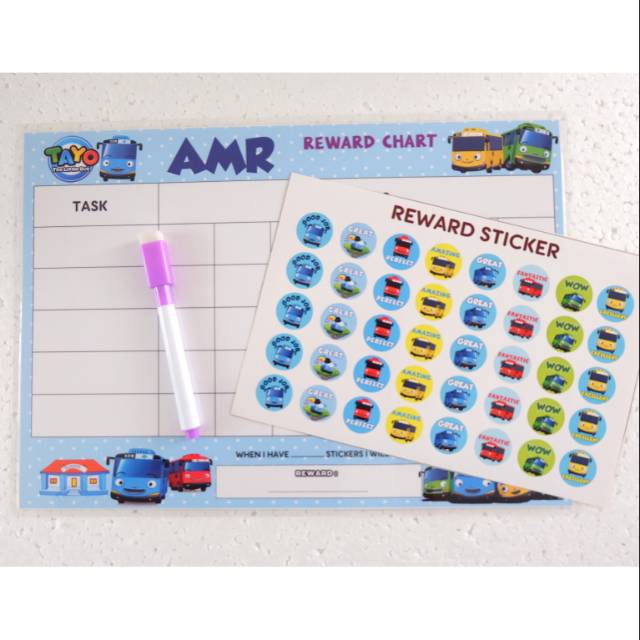 

REWARD CHART ANAK WIPE AND CLEAN + REWARD STIKER (BISA DIPAKAI BERULANG ; CUSTOM NAMA ANAK)