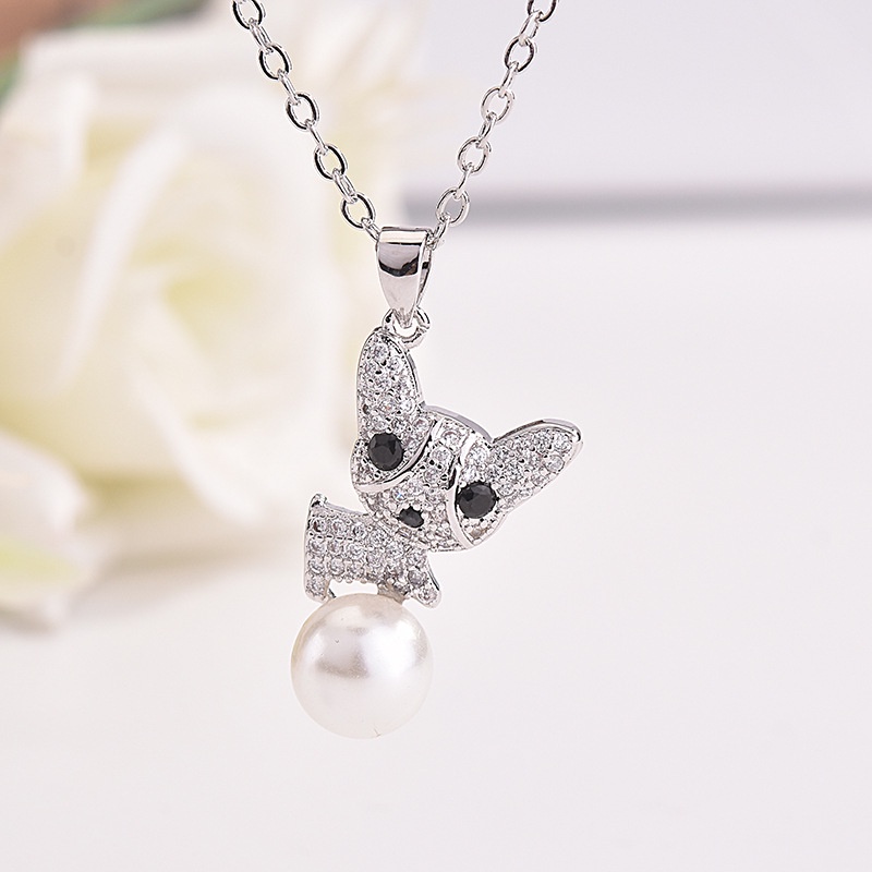 [Ready Stock]Fashion Creative Cartoon Puppy Pendant Full Diamond Pearl Necklace