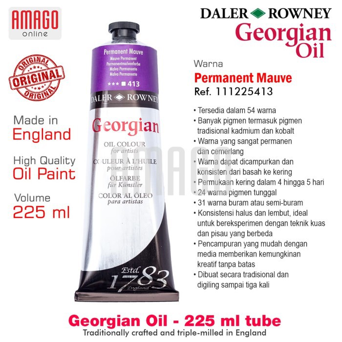 

Cat Minyak Lukis DALER-ROWNEY Georgian Oil Paint 225 ml - Permanent Mauve - 111225413