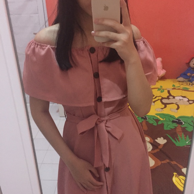 Dress Pink Korean Style Off Shoulder