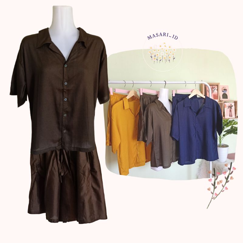 Piyama Set Polos Lengan Pendek Celana Pendek Busui Friendly Rayon