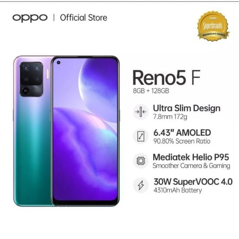 HP OPPO RENO 5F 5 F REBO5F GARANSI RESMI ORIGINAL 100% NEW BARU RAM 8GB INTERNAL 128GB 8/128