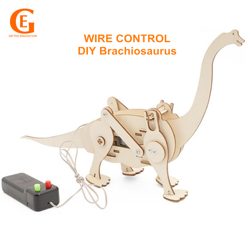 Mainan Rakitan Dinosaurus Brachiosaurus Elektronik Bahan Kayu DIY Untuk Edukasi Sains Anak