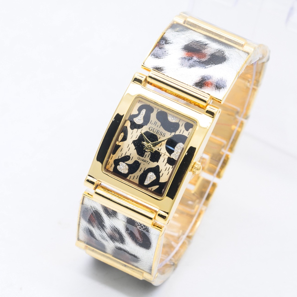 Jam Tangan Wanita H1503B Tali Rantai New Motif Leopard Free Box &amp; Baterai