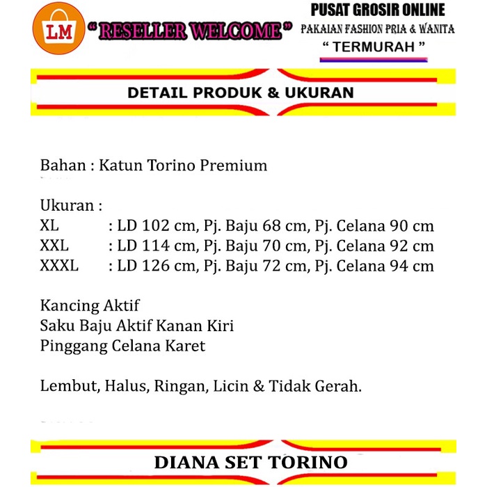 Baju Setelan Wanita DIANA TORINO Katun Big Size XL-3XL TERKINI TERMURAH LMS 28981-28989