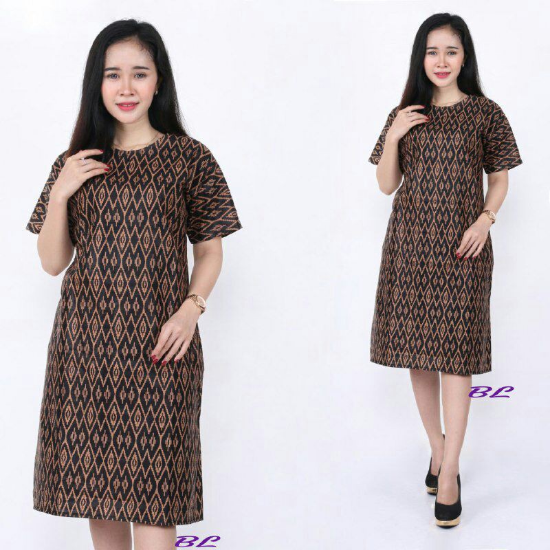 dress batik modern wanita flare murah grosir lace brukat jumbo YUMNA COUPLE Madu seno