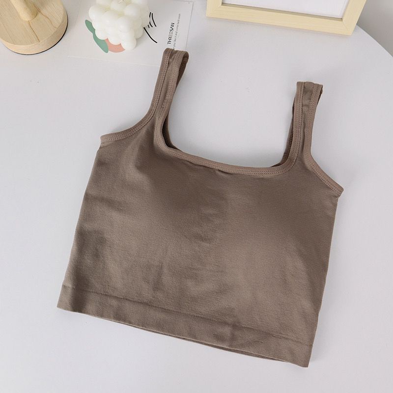 [ LINGERIE MASTER ] - (B-46) Crop Tank Top Bra Atasan Wanita / Tanktop Basic Elastis Bahan Premium Busa-B-46 Coklat