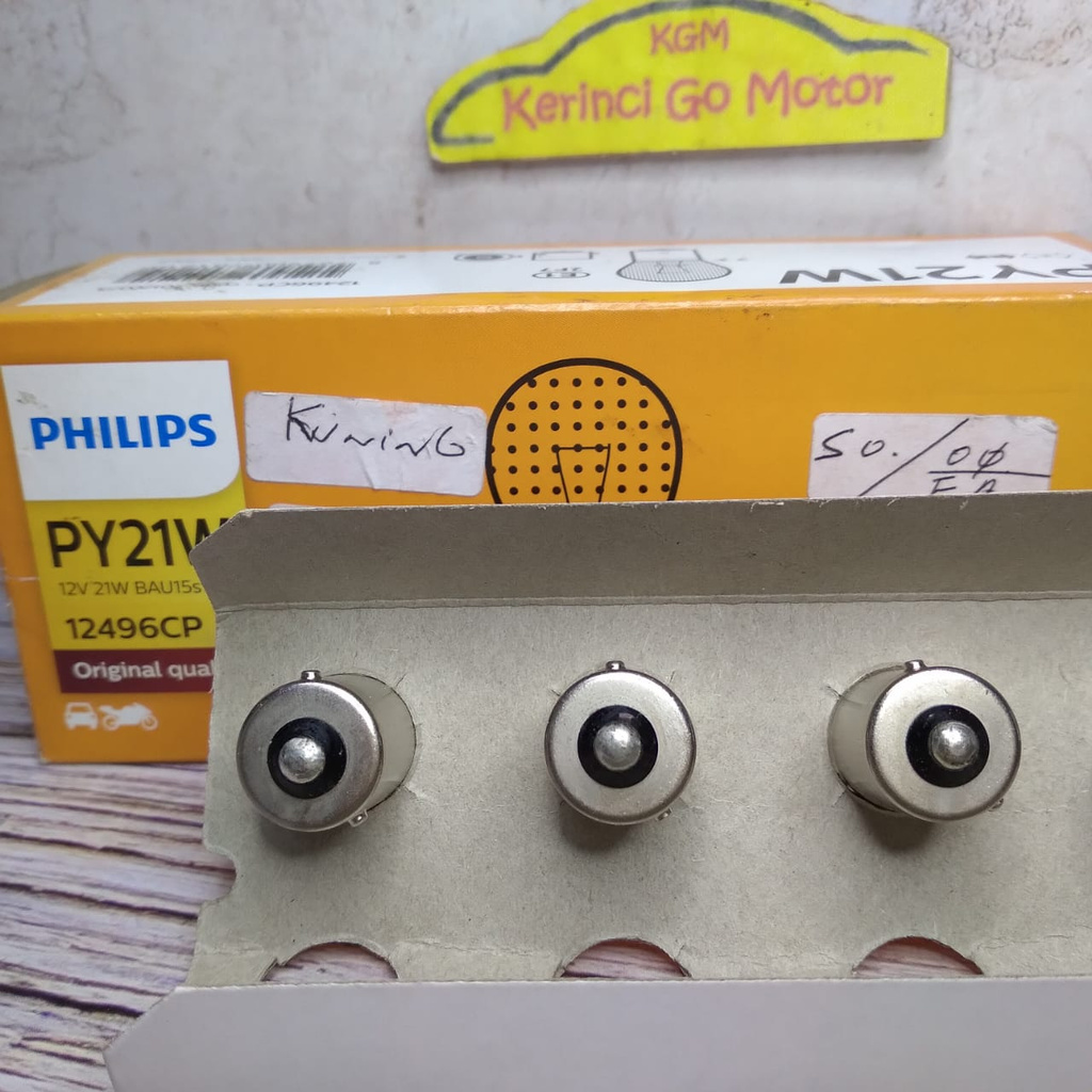 BOHLAM PHILIPS PY21W 12V ORANGE 12496CP - LAMPU SEN PHILIPS K1 MIRING BESAR 12V