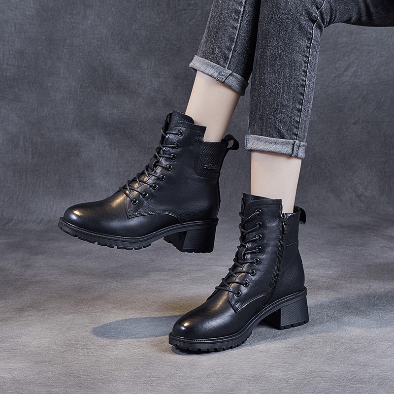 Sepatu Boot Kulit Wanita Branded Heel Tinggi Martin Boots Wanita  Inggris 2021   Tinggi Meningkatkan
